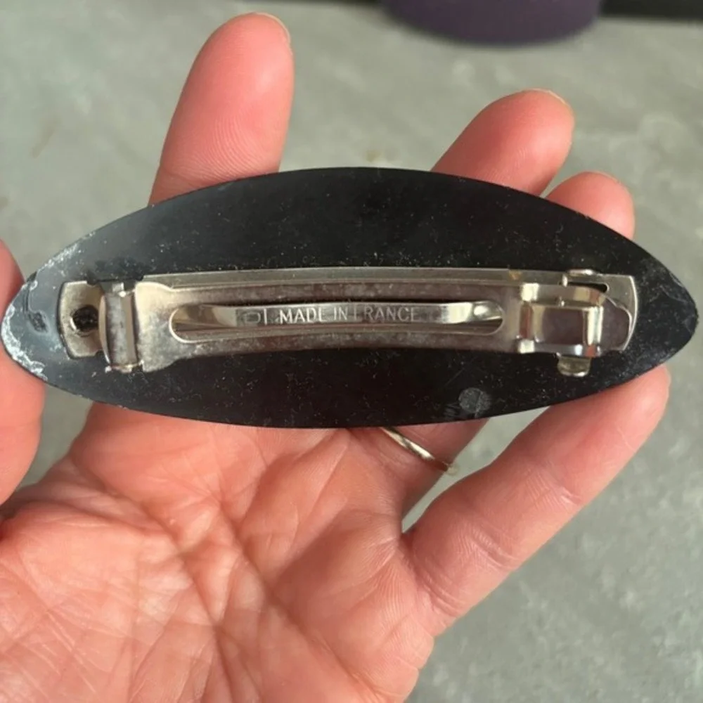 Vintage‎ Black Silver Flecked Galaxy  Oval Hair Clip Barrette Accessory